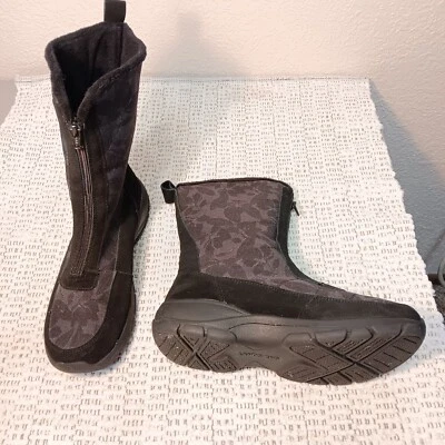 Lands' End women's suede & leaf print zip-up mid calf winter boots sz 8.5 B - Image 1 of 4