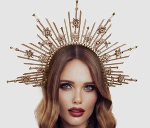 Queen Halo Crown Headpiece - Renaissance Spiked Virgin Mary Goddess Headband Sun - Picture 1 of 1
