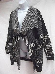 Forever sweater jacket wrap geometric waterfall open cardigan chunky blk wht S - Picture 1 of 5