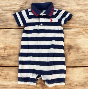 Ralph Lauren Strampler Baby Jungen 3M Monate blau weiß gestreift Polo Preppy Einteiler - Bild 1 von 9