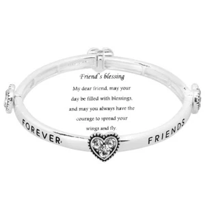 Friend Bracelet Friends Forever Stretch Crystal Pave Heart SILVER Sister Love - Picture 1 of 1