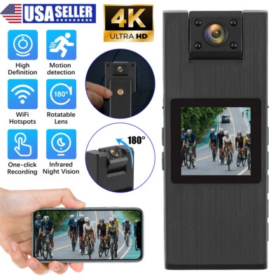 WiFi 4K 1080P Camcorder Mini Police Body Camera HD 180° Video DVR IR Night Cam - Image 1 of 4