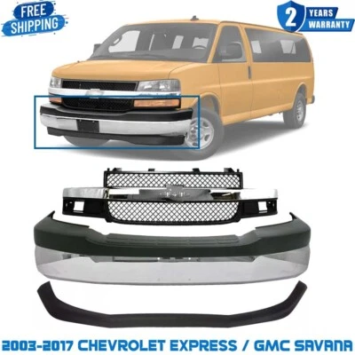 Kit de montaje de parachoques delantero cromado y rejilla para Chevrolet Express 2003-2017 Foto 1 de 4