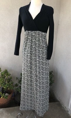 Vintage 1970 Mod Dress Maxi  Knit Long Black Gray By San Francisco Gold SZ S - Image 1 of 4