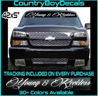 Young & Reckless 42" Vinyl Decal Sticker Diesel Truck Car Turbo Boost Lifted Low - Image 1 of 3