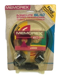 Vintage Memorex Sonic Lite SL40 Headphones & dBS Normal Position I Cassette NOS - Picture 1 of 12