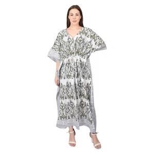 Women V Neck Long Sleeve Dresses Ladies Casual Loose Kaftan Maxi Dress Plus A47 - Picture 1 of 7