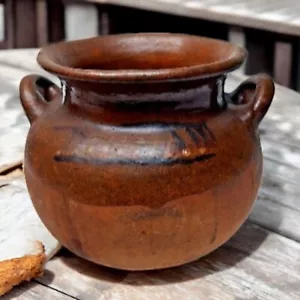 Vintage Redware mexikanischer Tontopf zwei Griffe 6,5" Höhe x 9" Breite Cazuela de Barro - Bild 1 von 12