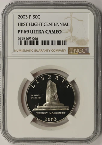 2003-P First Flight Centennial Modern Commemorative 50C PF 69 Ultra Cameo NGC Cover