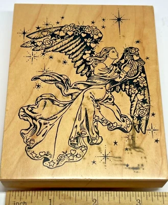 Alas de ángel arpa flores estrellas cielo angelical madera montaje sello de goma PSX K1332 Foto 1 de 4