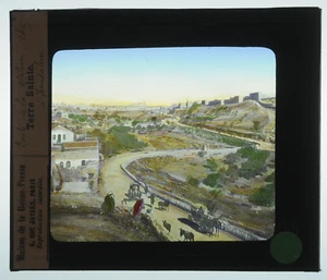 Hand colored Lantern Slide, French Route from the Station to Jerusalem Holy Land - Picture 1 of 1