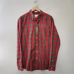 J Crew Plaid Shirt Mens Medium Red Green 100s Ply Yarns Slim Secret Wash New - Picture 1 of 6