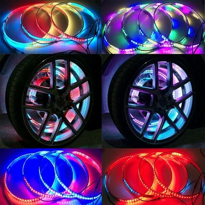 4X 15.5" LED Wheel Ring Lights RGB Color Chasing 240LEDs Bluetooth Controlled US - Image 1 of 4