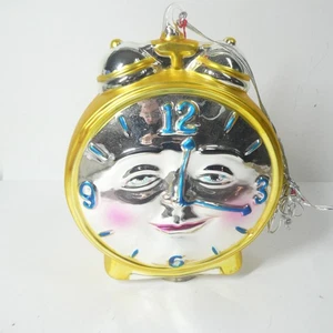 Department 56 Clock Ornament Large Mercury Glass Blown Oversize 7" Christmas - Picture 1 of 10