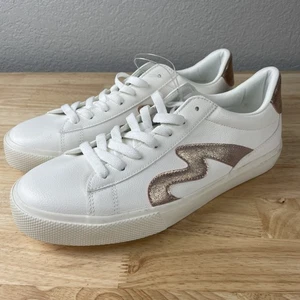 NEW Blowfish Malibu Women’s Lace Up Sneakers Sz 10 White Pink Gold Faux Leather - Picture 1 of 9