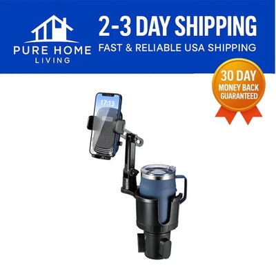 Sturdy 2-in-1 Cup Holder Phone Mount for Cars - Compatible with All Smartphones - Image 1 of 4
