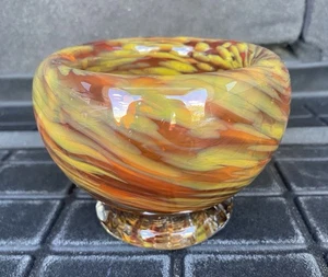 Art Glass Hand Blown 3.5” x 4.25 Bowl Gold Swirls - Picture 1 of 8