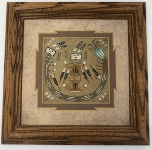 Navajo Sand Painting Framed And Matted With COA On Back 6x6 In - Picture 1 of 5