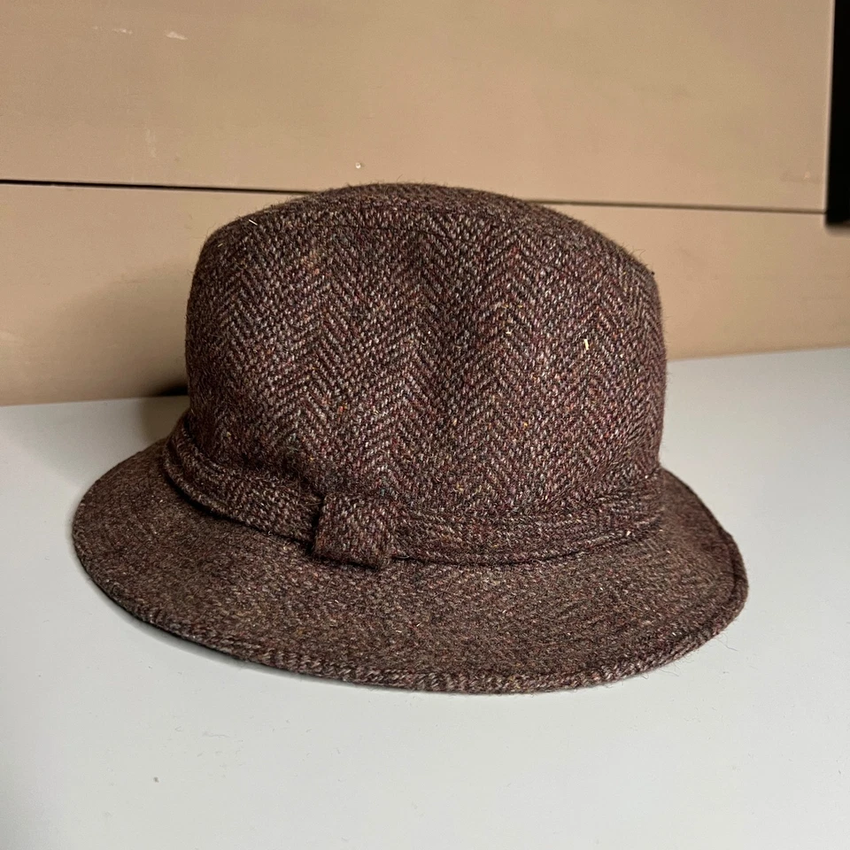 De colección Hopkins Fifth Avenue Tweed Mezcla de Lana Fedora Sombrero Marrón Espiga Foto 1 de 4