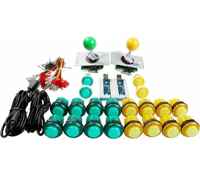 Arcade DIY Kit-LED Buttons 8-Way Joysticks USB Encoder (Mame Jamma) Green/Yellow - Image 1 of 3