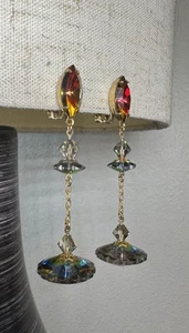 Vintage Lewis Segal glass AB Aurora Borealis Dangle/Drop Clip Earrings Estate - Picture 1 of 12