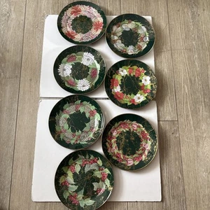 Signed Nantucket Set Of 7 Leslie Linsley Christmas Plates Green Gold - Picture 1 of 16