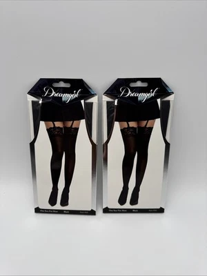 Dreamgirl Sheer Thigh High Pantyhose Hosiery Nylons Stockings Set Of 2 Black - Image 1 of 4