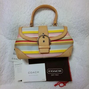 Coach Soho Hampton Daisy Stripe Canvas Leather Multicolor Satchel Bag 4438 - Picture 1 of 14
