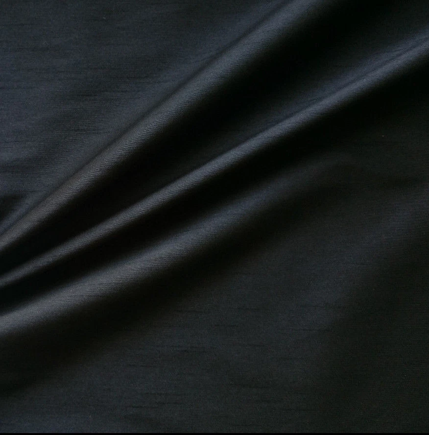 15 ЯРДОВ ЛОТ ТВЕРДЫЙ ЧЕРНЫЙ ИСКУССТВЕННЫЙ ШЕЛК DUPIONI ТКАНИ 58» РОСКОШЬ ДРАПИРОВКИ ПЛАТЬЕ ТКАНИ - Изображение 1 из 4