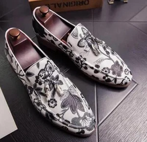 Mens Business Loafers Floral Slip-on Casual Party Pumps Nightclub Leather Shoes - Picture 1 of 10