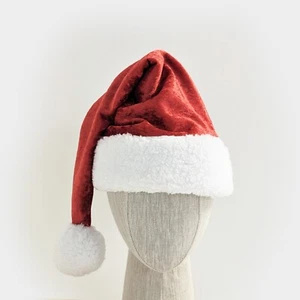 Santa Hat Made with Crushed Velour and White Sherpa Trim - Picture 1 of 6