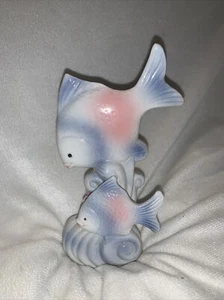 Vintage 50’s Ceramic Tropical Fish Pair Pink Rose pink and Blue 8” high - Picture 1 of 13