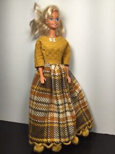 Vintage 1966 Mattel Malaysia Blonde Barbie Doll OOAK Dress Homemade 70s Style