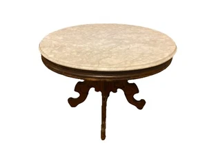 Beautiful Antique Victorian Oval Marble Top Parlor Center Table With Walnut Base - Picture 1 of 10