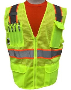 SKU-03-5XL-HIGH VISIBILITY LIME/ORANGE MESH VEST - Picture 1 of 9