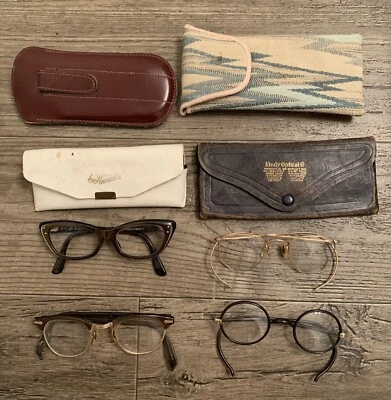 Eyeglasses American 1930 1940 1950 1960 1970 With Cases Cat Eye LOT 4 Vintage Foto 1 de 4