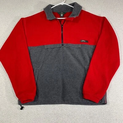 Orvis Mens Large Red And Gray 1/2 zip Fleece Jacket Pullover With Kangaroo Pouch - Image 1 of 4
