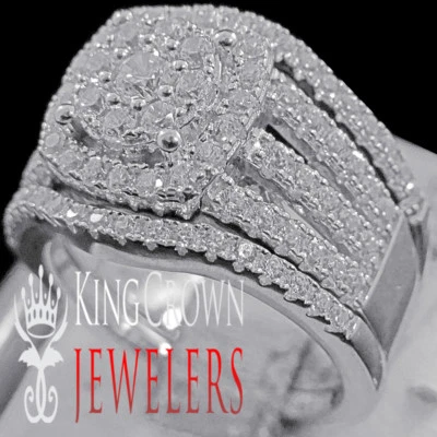 Aliança de noivado de casamento 3 peças ouro branco real em prata - Imagem 1 de 4