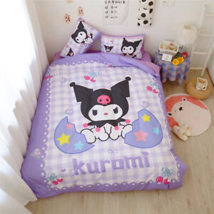 Kuromi Bed Sheet Bedspread Quilt Cover Pillowcase Bed Linings Cartoon Bedding 