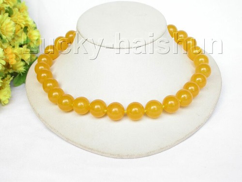 VETEMENTS Collana AAA naturale 17 5" 14mm tondo albicocca giada perline chiusura oro riempita j8633