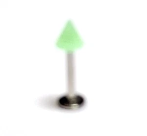 Labret Chin Stud w/Acrylic 5mm Green Spike 14 Gauge 3/8" Steel - Picture 1 of 3