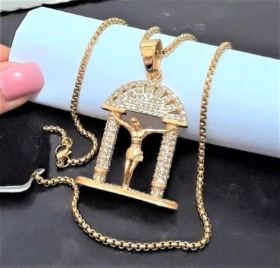 Cristal Hip Hop Rap 24" Largo Cadena Collar Colgante Oro Acero Inoxidable Jesús Foto 1 de 4