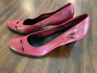 Etienne Aigner Red Everett Leather Shoes Spool Heel 8 1/2N Cute Detail