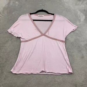 T-shirt Ulla Johnson Babydoll scollo a V profondo donna S rosa manica corta Y2K trasparente - Foto 1 di 15