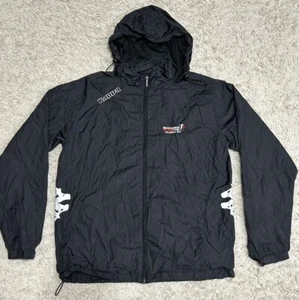Kappa Herren schwarz durchgehender Reißverschluss Windbreaker verstaubare Kapuze Fußball NZ Größe Medium - Bild 1 von 8