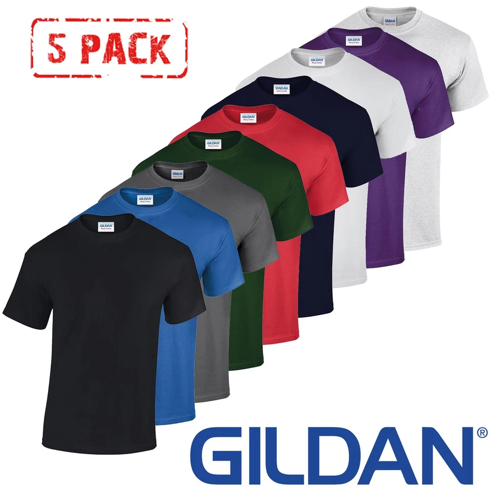 5 PACK Gildan Mens T-Shirt Heavy Cotton Plain Short Sleeve Tee Top Multi Colors - Image 1 of 1