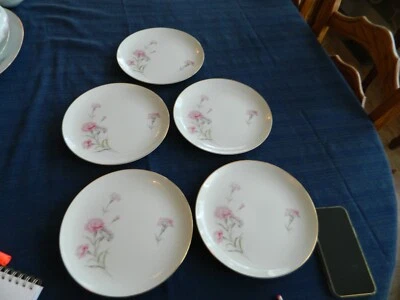 Royal Court Fine China "Carnation" (5) 9 1/4" Luncheon Plates               16-3 - Image 1 of 4