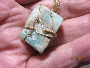 Emerald Rough G.F. Wire Wrap 1 1/8" Pendant 24" Necklace ERWP24N-2 - Picture 1 of 10