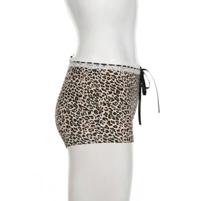 Print Slim Sexy Shorts Bow Lace Patchwork Sexy PANTS Vintage Leopard - Image 1 of 4