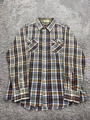 Vtg Saturdays in California Shirt Men Large Brown Plaid Long Sleeve Button Up - Image 1 of 4